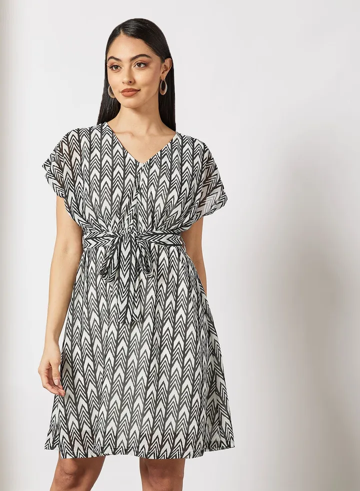 Casual Stylish Wrap Dress Mini With A Belt Light Black