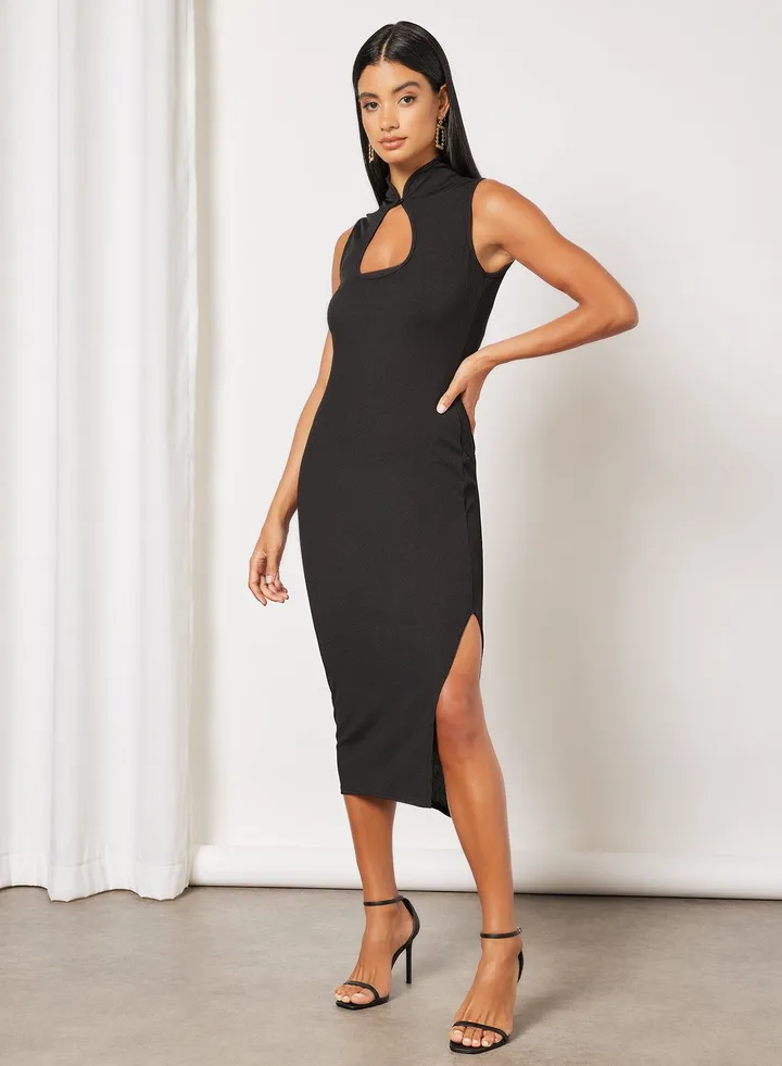 Keyhole Midi Dress Black