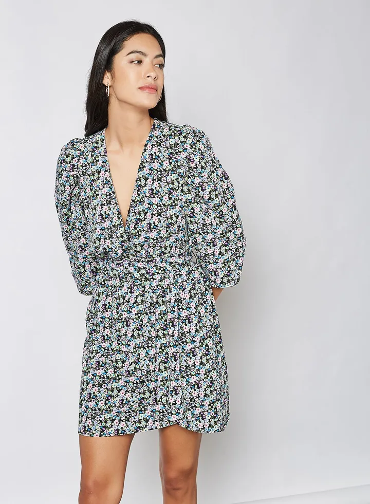Floral Belted Dress Black Rocky Ditsy