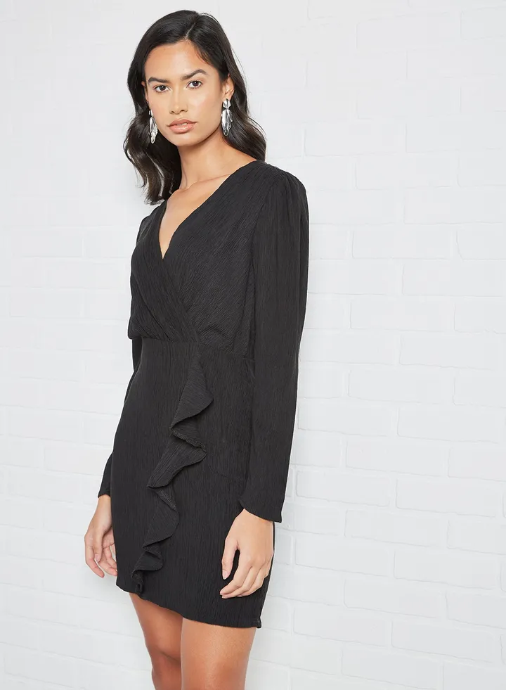 Ruffle Detail Dress Black