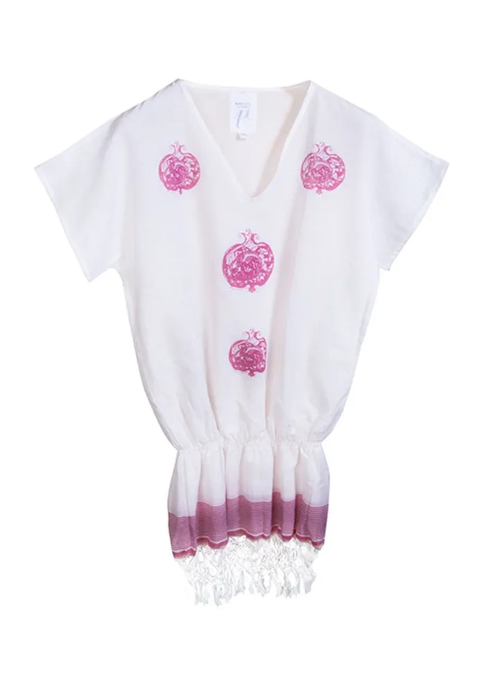 Pomegranate Print Beach Dress White