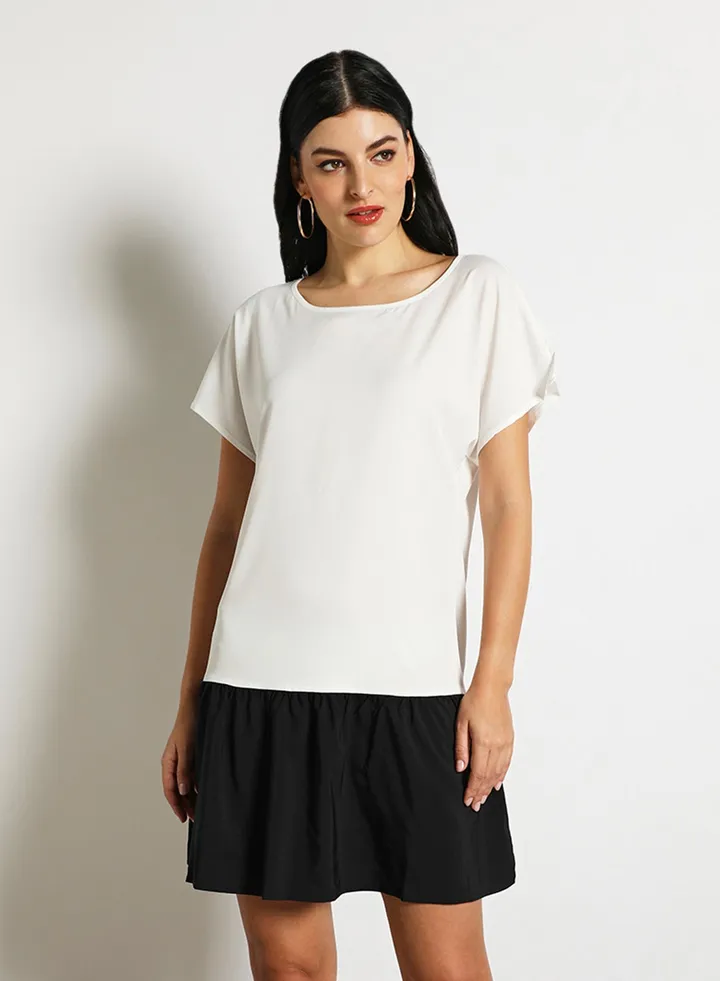Women'S Casual Knee Length Short Sleeve Contrast Dress Black/White