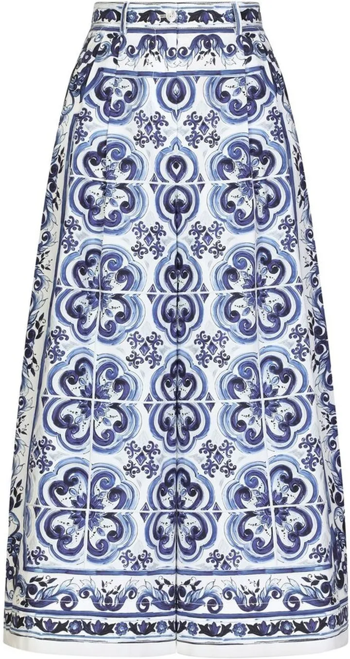 Majolica-print cropped culottes