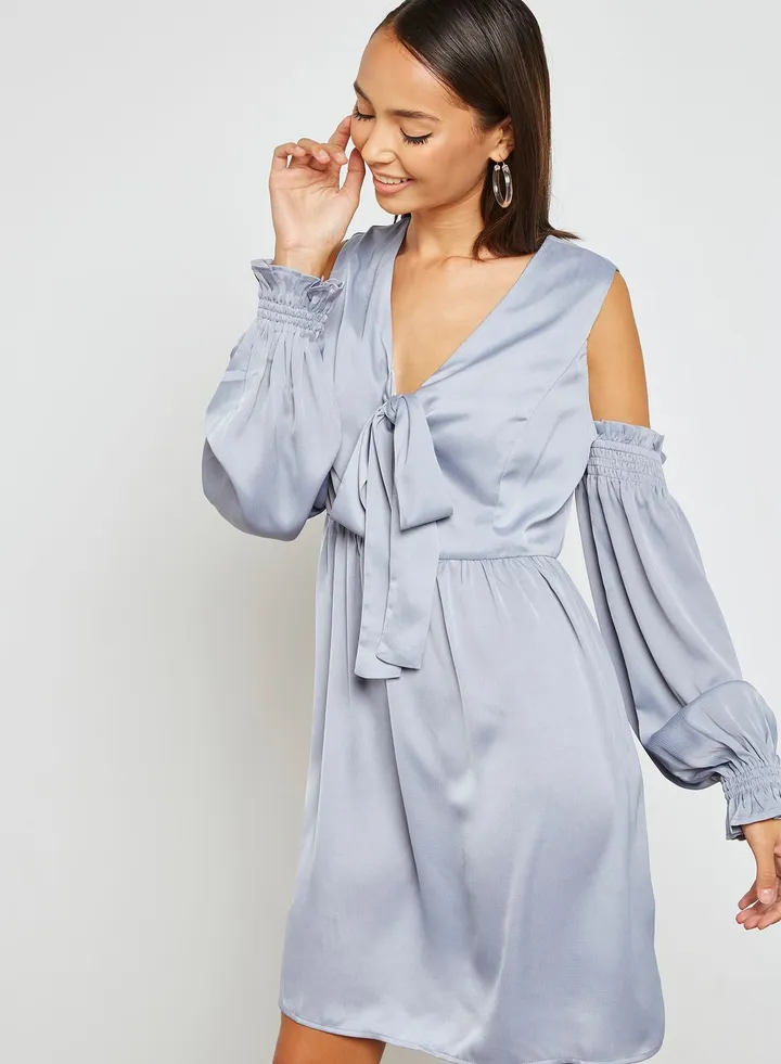 Cold Shoulder Bow Front Shift Dress