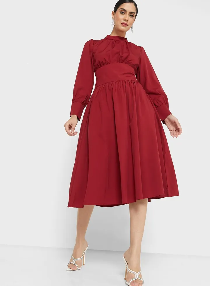High Neck Ruched Dress
