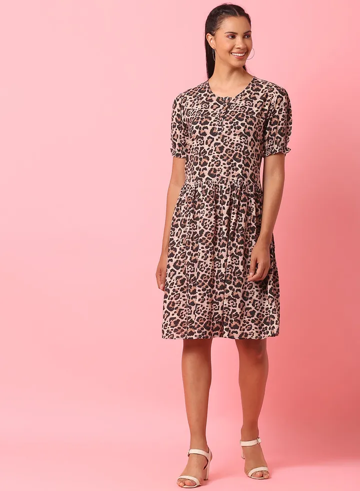 Casual Knee Length Dress Pink/Black