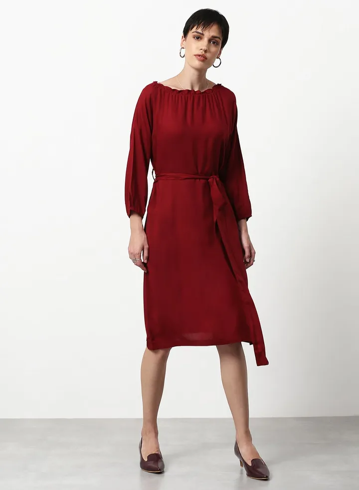 Regular Fit Casual Dress Maroon