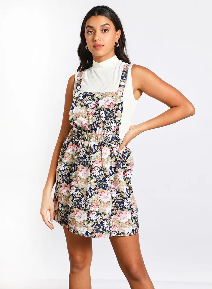 Women's Casual Pinafore Print Mini Dress Multicolour