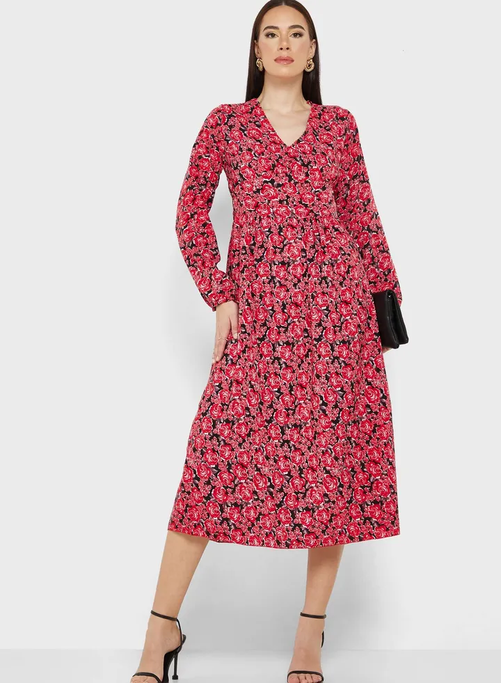 Puff Sleeve Printed Dress