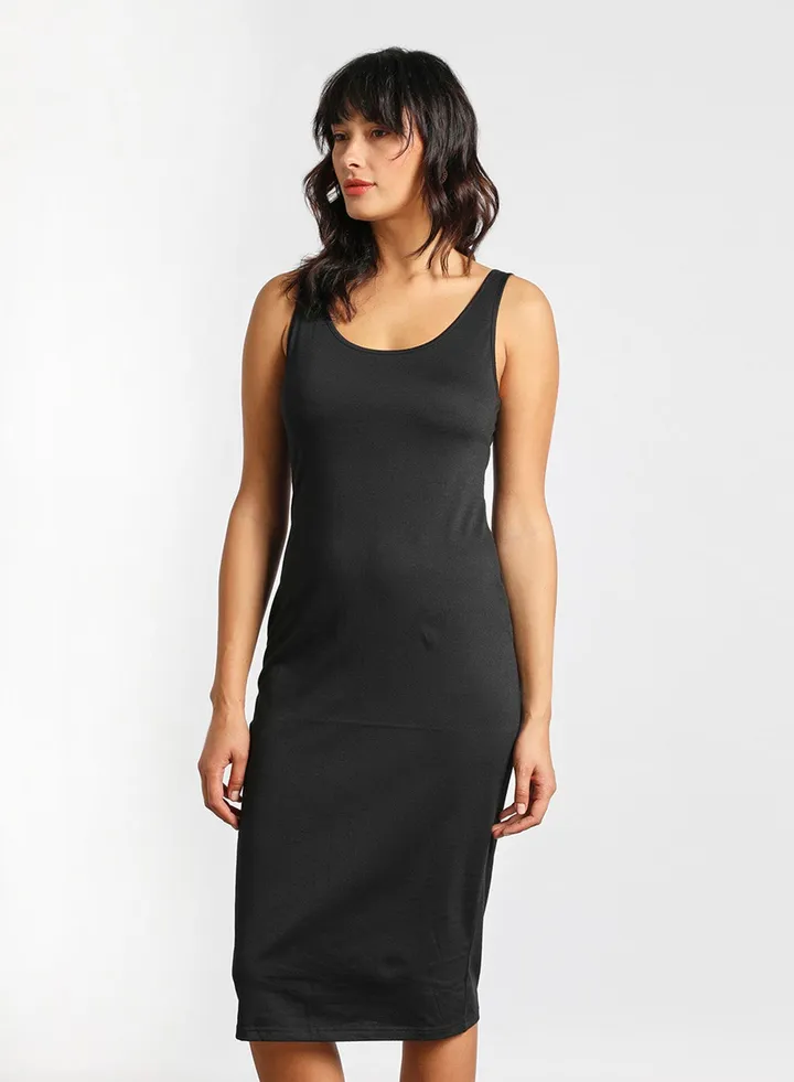 Women's Casual Bodycon Sleevess Midi Knit Dress Black