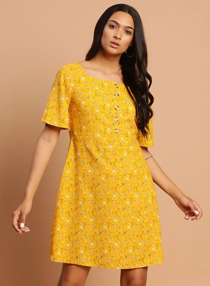 Stylish Mini Dress Yellow