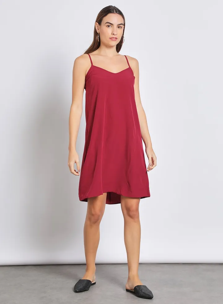 Women'S Casual Midi Straps Dress Wine Red