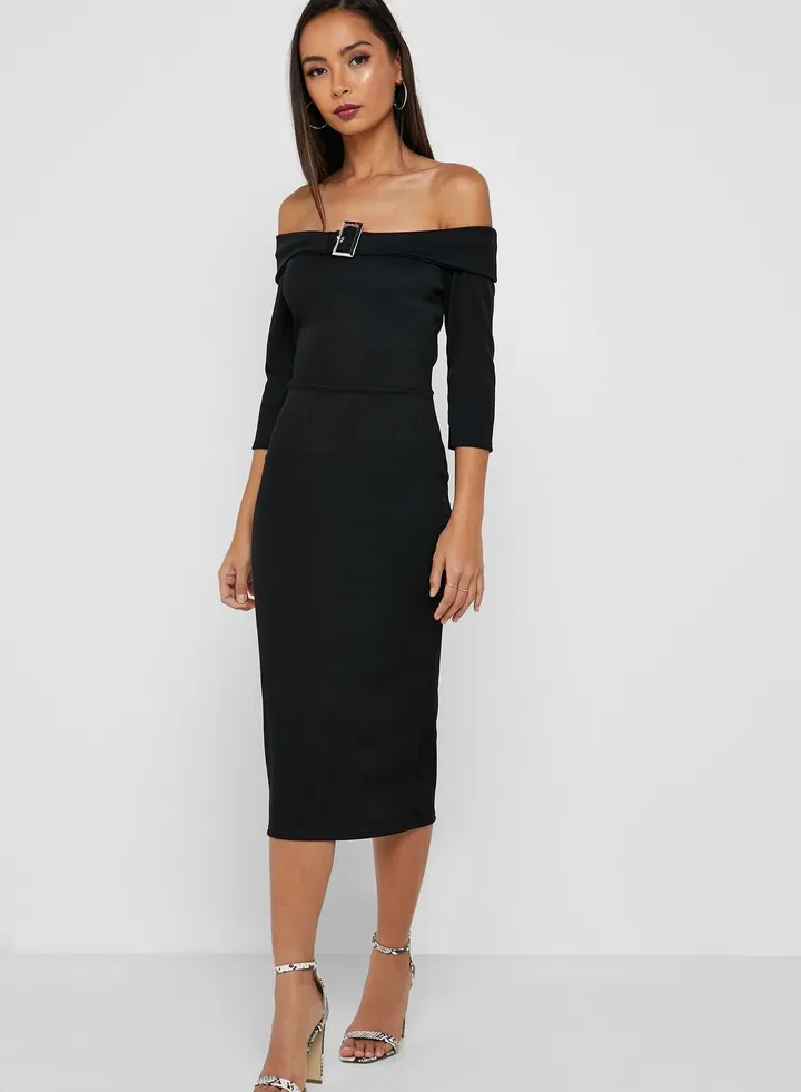Buckle Detail Bardot Dress