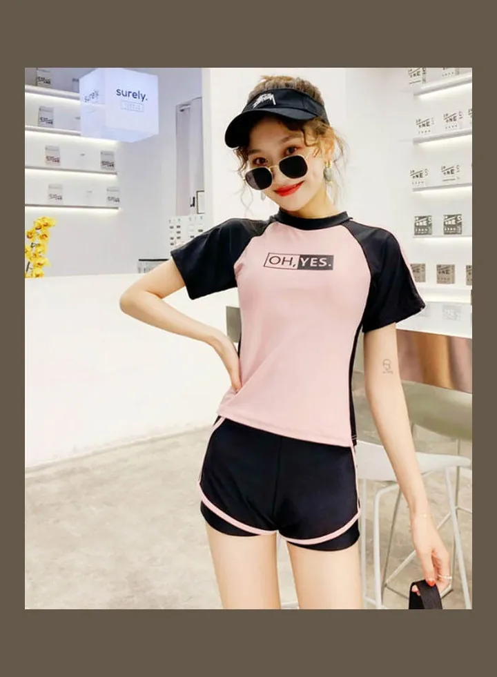 Belly Cover Thin Sweet Girl Swimsuit Pink / Black