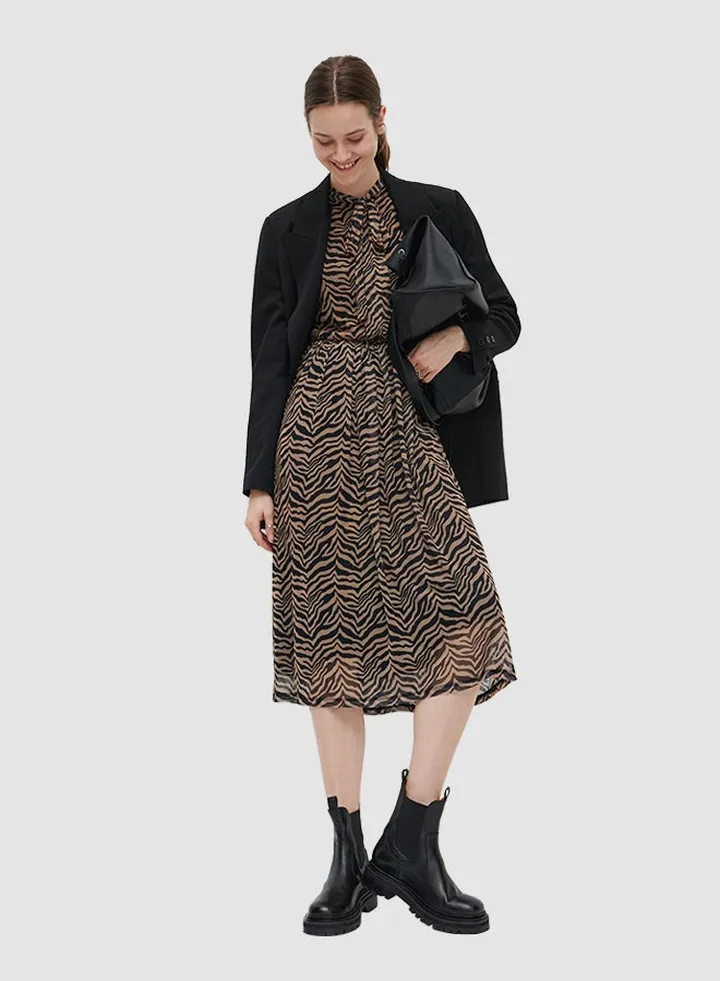 All-Over Print Midi Dress Black