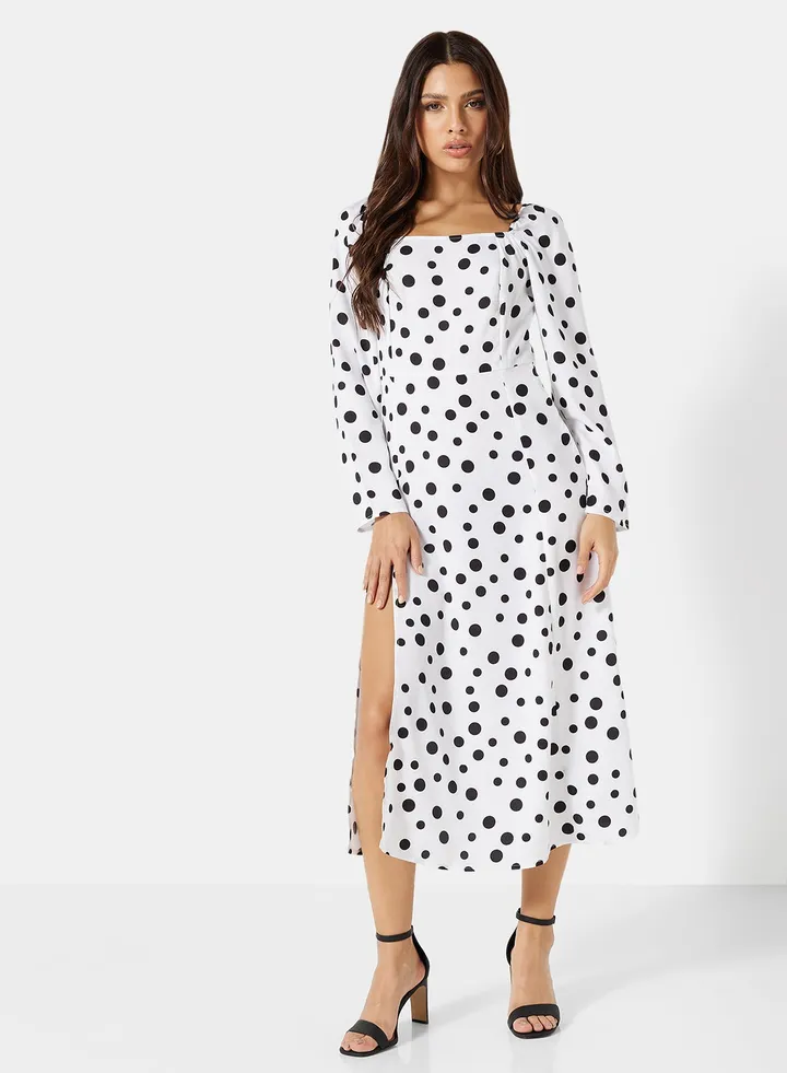 Polka Dot Midi Dress White