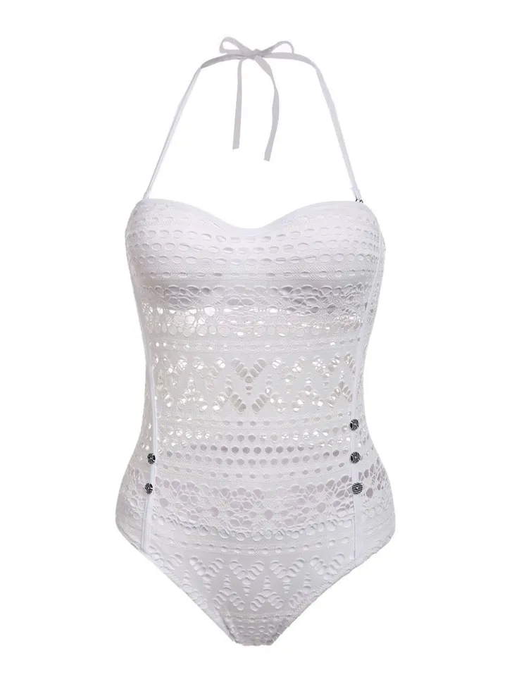 Crochet Lace Padded Swimwear White