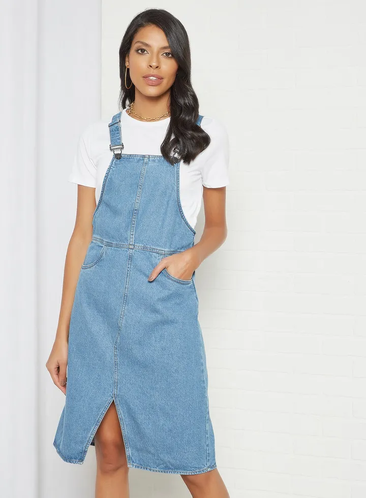 Denim Dungaree Dress Blue
