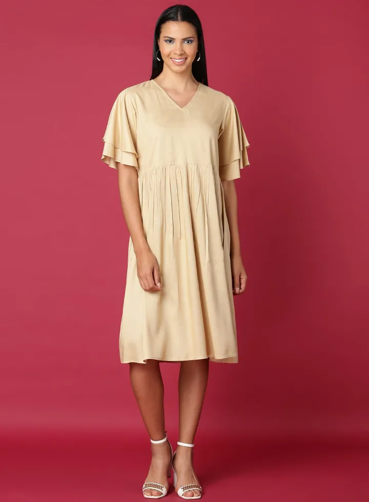 Casual Knee Length Dress Beige