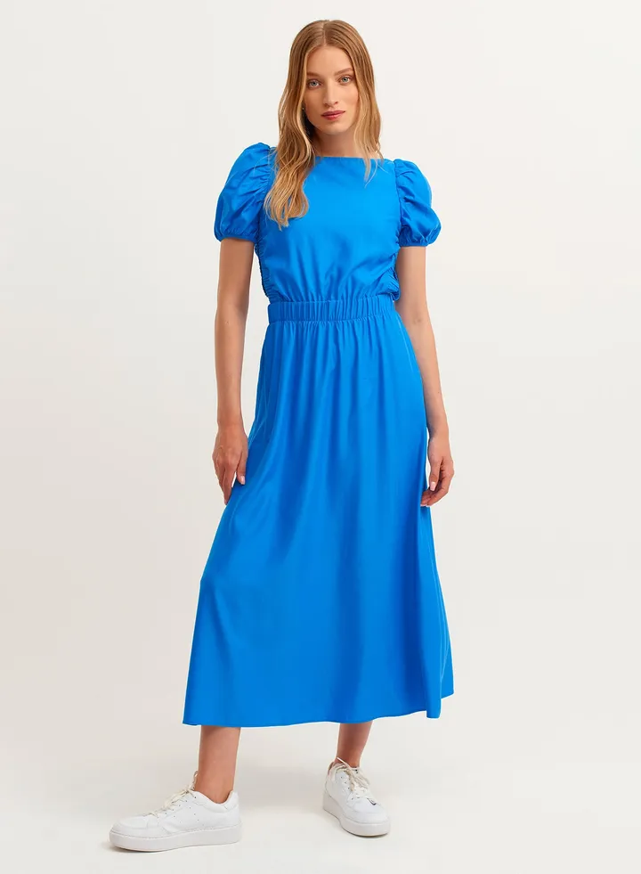 Midi Dress With Ballroom Sleeves Blue