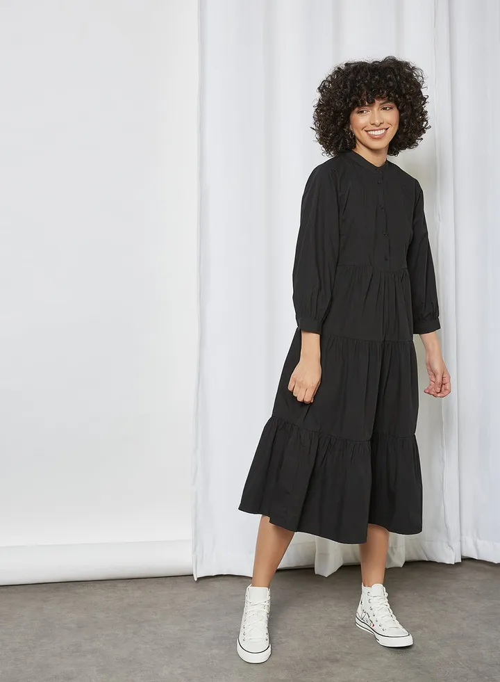 Tiered Midi Dress Black