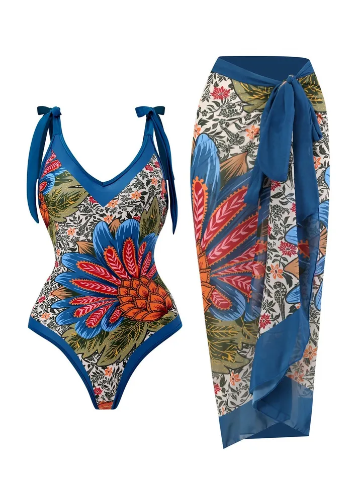 2pcs one piece swimsuit lace up swimsuit skirt swimsuit set