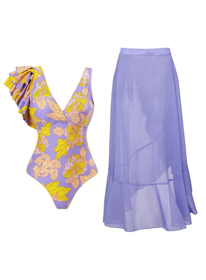 2pcs one piece swimsuit lace up swimsuit skirt swimsuit set