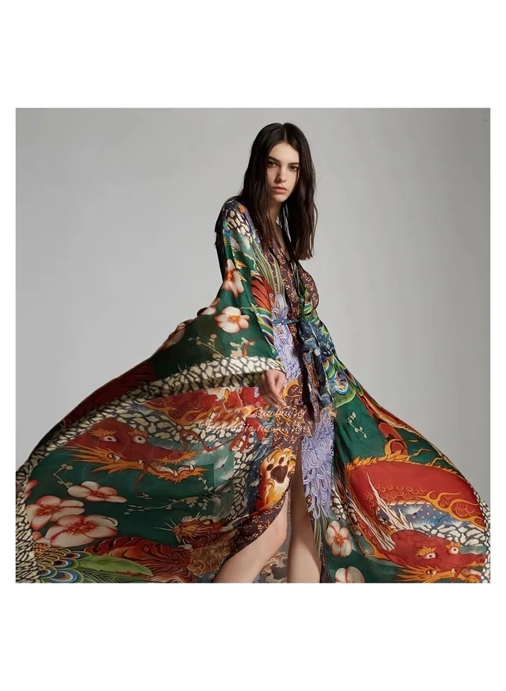 Kimono Cardigan Holiday Bikini Sunscreen Longfeng Flower