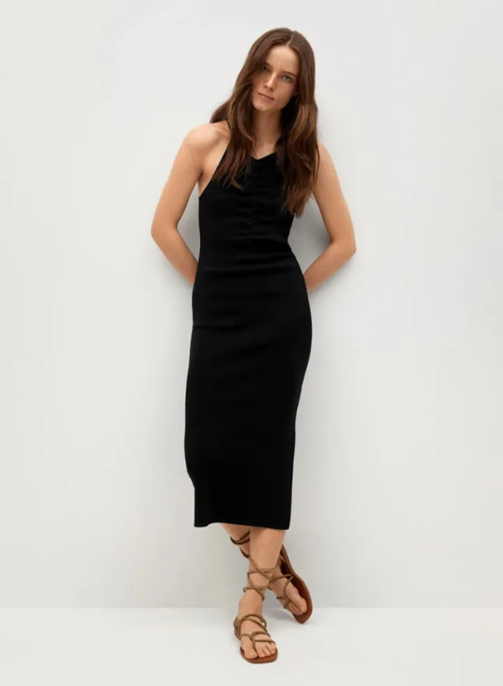 Ruched Front Cami Dress Black