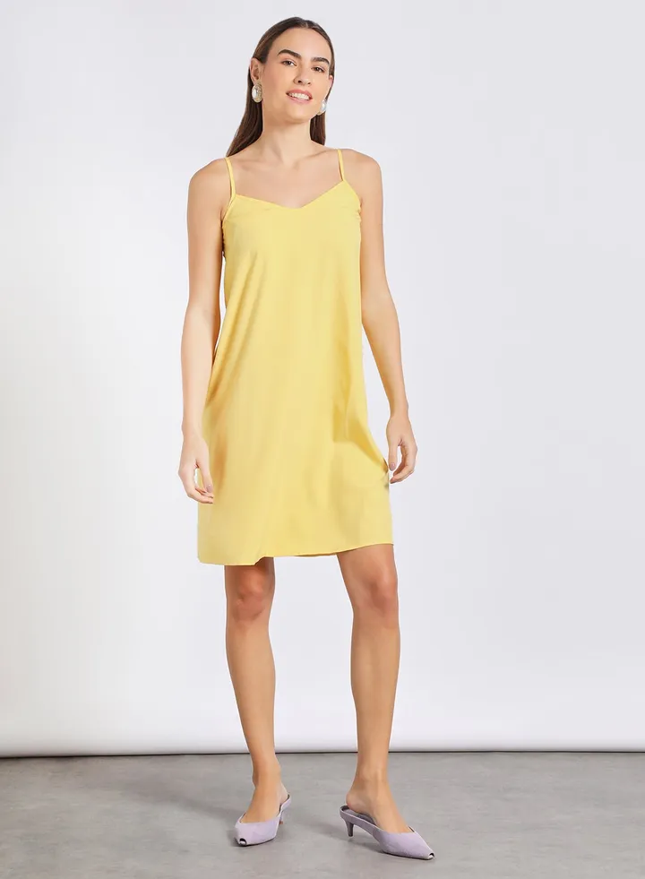 Women'S Casual Midi Straps Dress Yellow