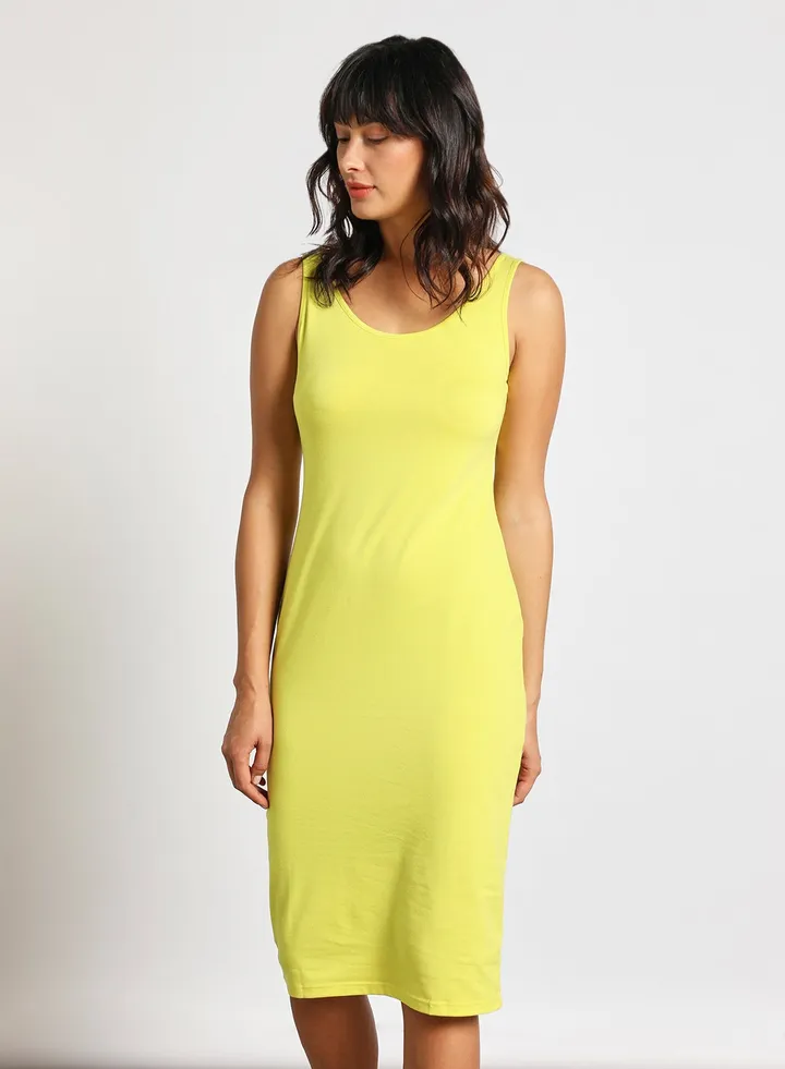Women's Casual Bodycon Sleevess Midi Knit Dress Yellow