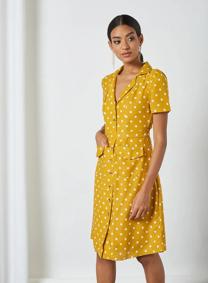 Retro Shirt Dress Mustard