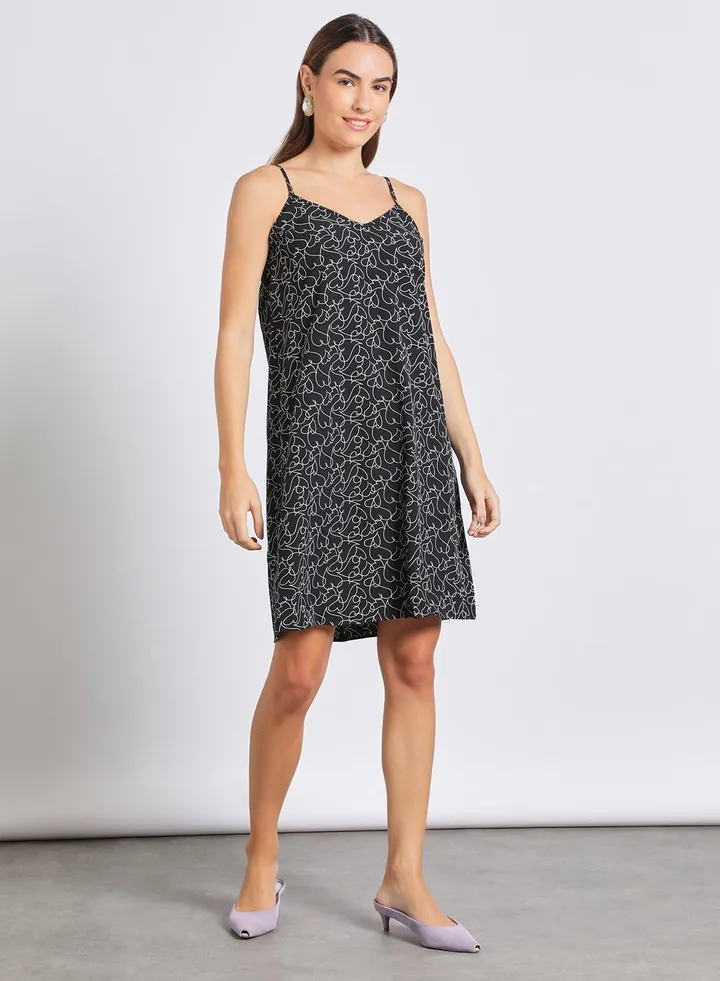 Women'S Casual Midi Straps Dress Black/White