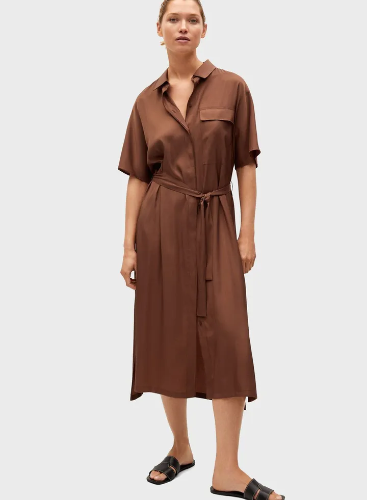Pocket Detail Belted Shirt Dress