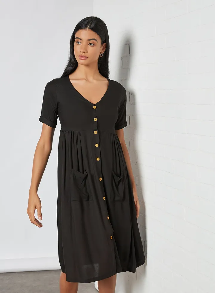Gather Detail Dress Black