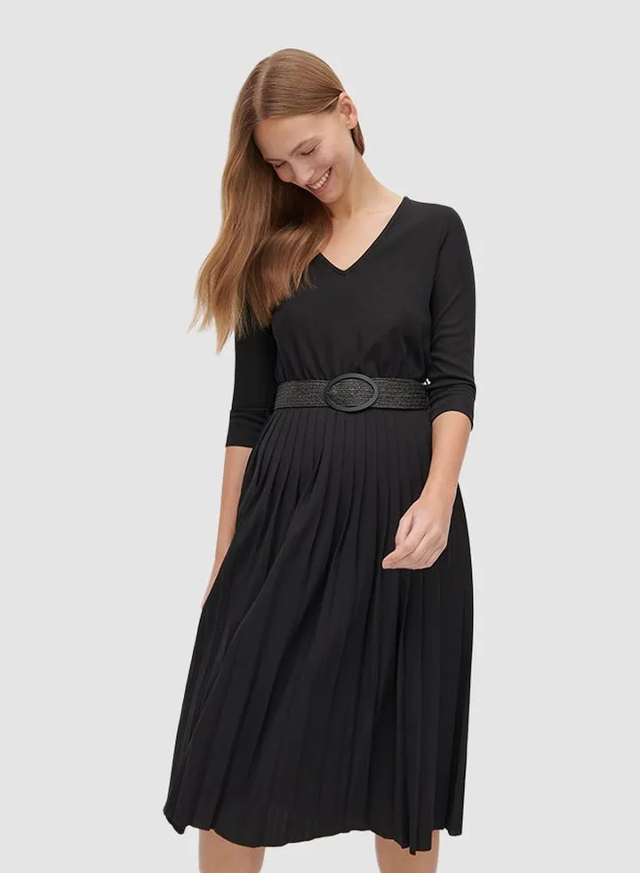 Pleated Midi Dress Black