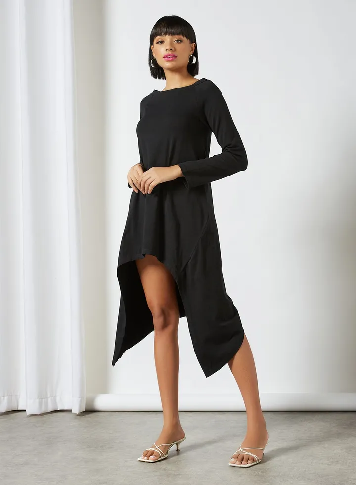 Boat Neck Knit Dress Black