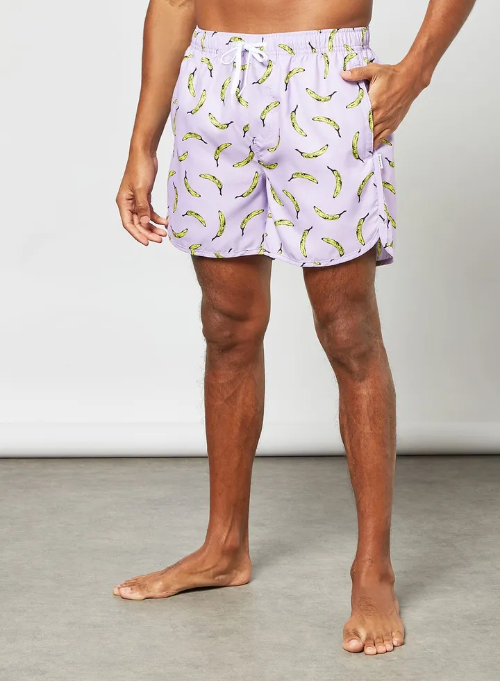 Banana Print Swim Shorts Purple