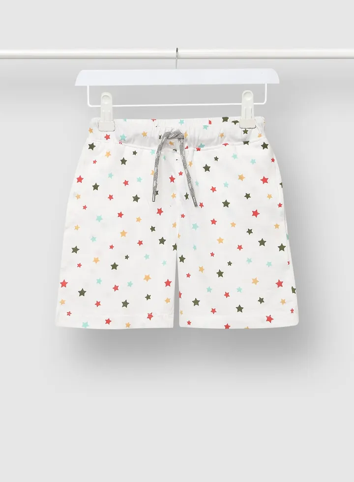 Boys Printed Cotton Shorts White/Dark Green/Red