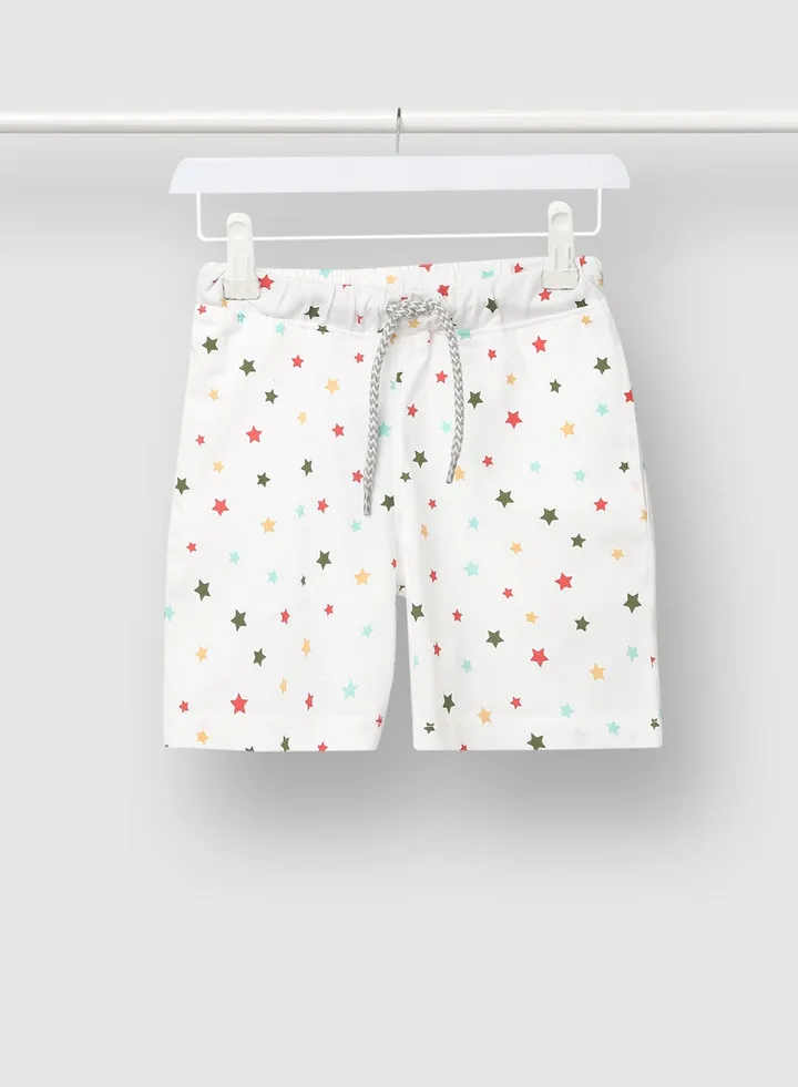 Boys Cotton Printed Shorts White/Dark Green/Red
