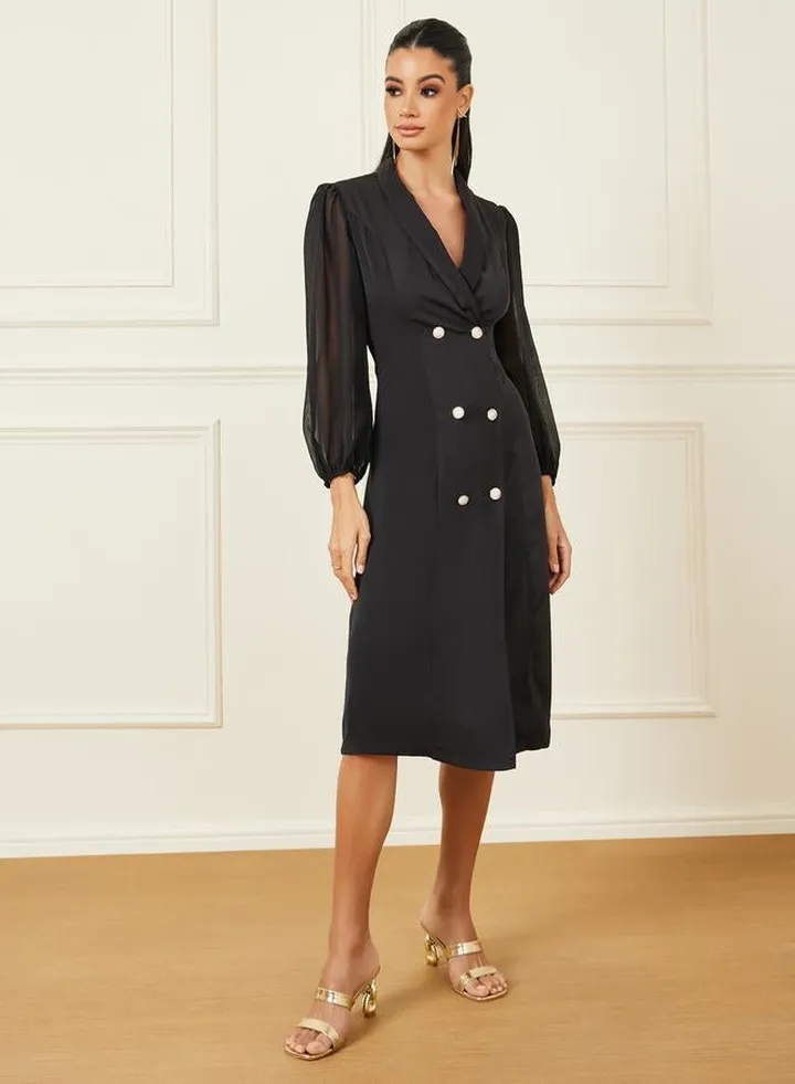 Double Breasted Blazer Midi Dress