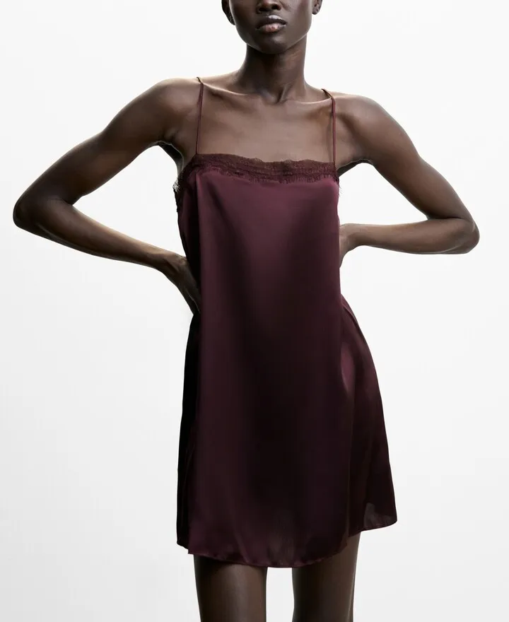 Mango Women's Satin Lace Nightgown