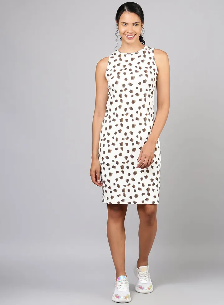 Fashionable Casual Dress White/Brown