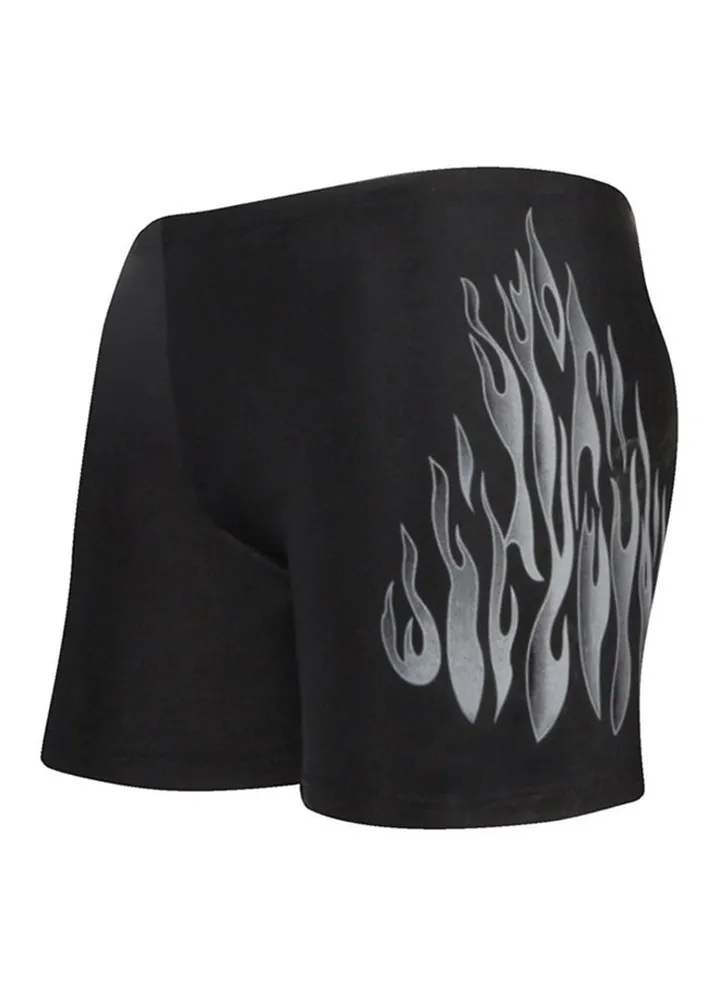 Flames Printed Slim Fit Swim Shorts Grey/Black