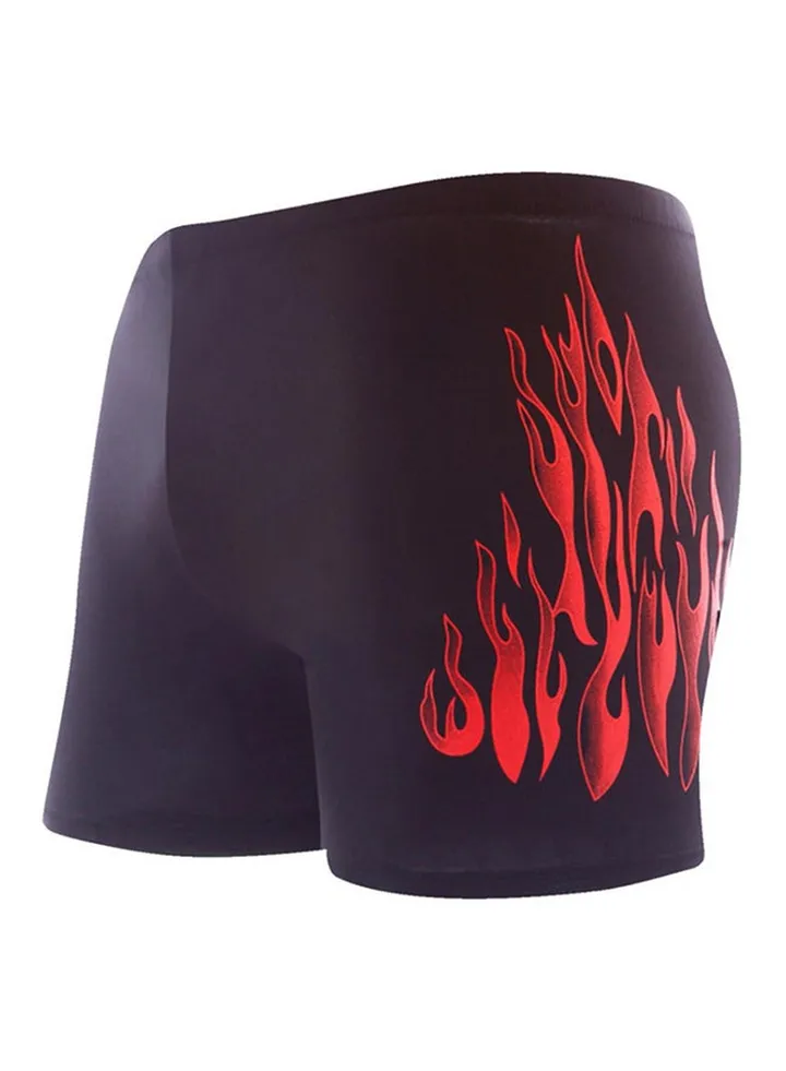 Flames Printed Slim Fit Swim Shorts Red/Black