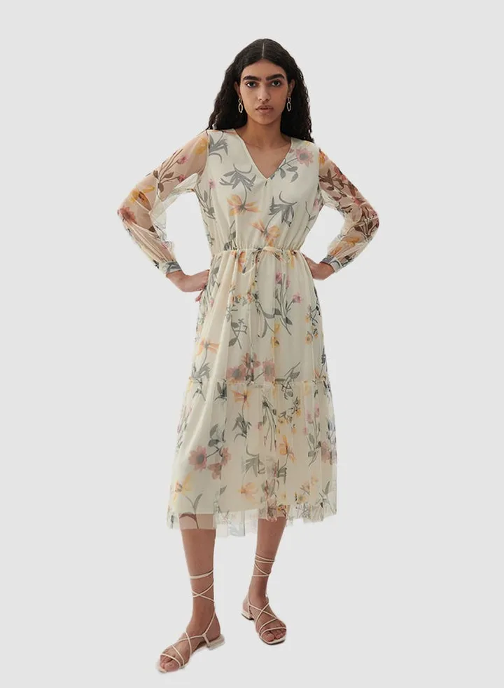 Floral Print Midi Dress Off-White