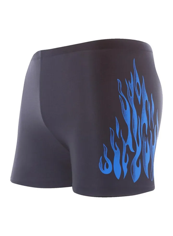 Flames Printed Slim Fit Swim Shorts Black/Blue