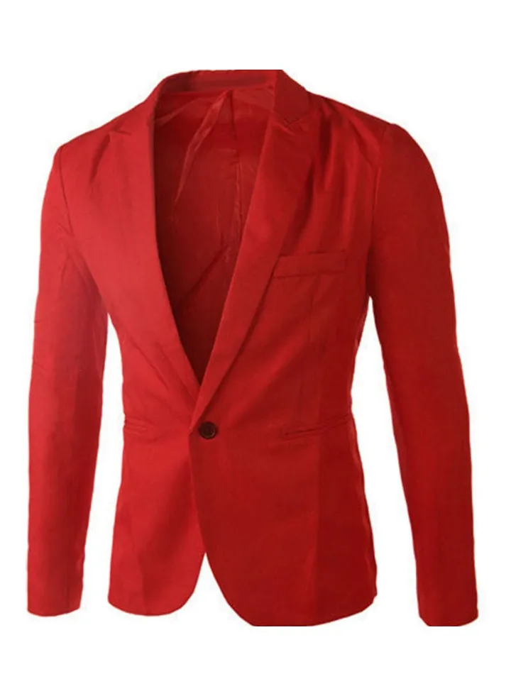 Solid Casual Blazer Red