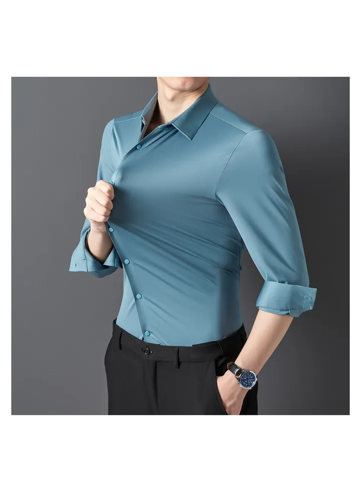 Men's Seamless Shirt High Stretch Business Shirt Haze Blue