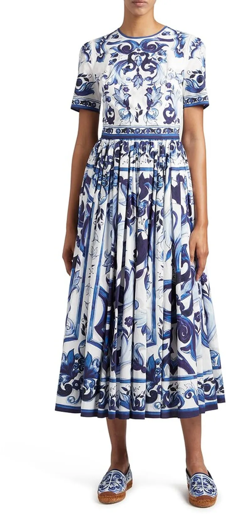 Foulard-Print Poplin Midi Dress